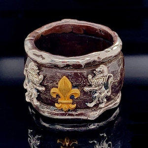 Fleur de Lis Ring, Silber Löwe Ring, Einzigartiger Ehering, personalisierter Ring, Herren Ehering, handgemachter Ring, individueller Ehering, 13mm