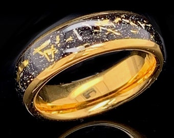 Gold Wolfram Ring, 6mm Meteorit Ring, Herren Wolfram Ring, Schwarzer Meteorit Ring, Herren Ehering, Wolfram Bänder, Herren Wolfram Band