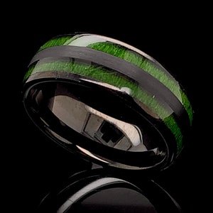 Tungsten Wedding Ring, Green Tungsten Ring, Wood Tungsten Ring, Black & Green Tungsten  Ring, Anniversary Ring, 8mm, Mens Tungsten Ring,