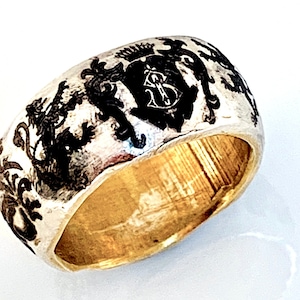 Handmade Sterling Silver Family Crest Ring: Personalized Coat of Arms Wedding Band