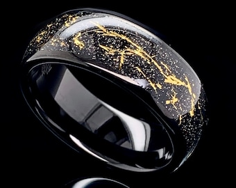Schwarzer Wolfram Meteorit Ring: 8 mm Ehering