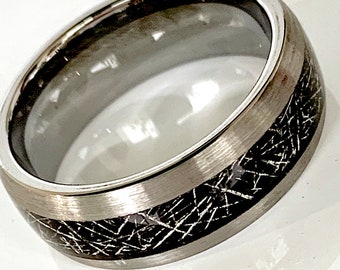 Wolfram Ehering, Schwarzer Meteorit Ring, Schwarzer Wolfram Ring, Herren Ehering, Herren Wolfram Band, personalisierter Ring