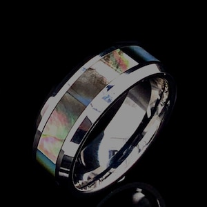 Abalone Shell Tungsten Ring: 8mm Comfort Fit Wedding Band