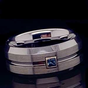 Brushed Black Tungsten Ring: 9mm Sapphire Gemstone Wedding Band