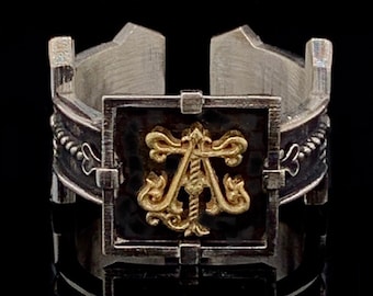 Monogram Ring, Symbolic Ring, Mens Cross Ring, Gold Monogram Ring, Mens Silver Ring, Mens Cross Ring, Mens Cuff Ring, Handmade Initial Ring