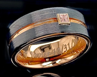Tungsten Ring, Morganite Ring, Black Tungsten Ring , Gemstone Ring , Custom Engraving, Black Tungsten Ring, Gemt Ring, Custom Engraving, 8mm