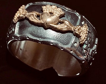 Handcrafted Sterling Silver Claddagh Ring: 14k Rose Gold Irish Love Ring