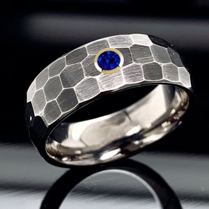 Sapphire Mens Ring, Black Tungsten Ring, Hammered Black Ring, Mens Wedding Ring, Tungsten Bands, Mens Tungsten Band, Mens Tungsten Ring