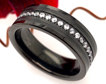 Tungsten Ring, Tungsten CZ Ring, Custom Engraved Ring, Tungsten Wedding Ring, Tungsten Carbide, Mens Tungsten Ring, Mens Wedding Band