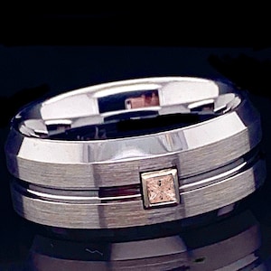 Tungsten Ring, Mens Tungsten Ring, Morganite Ring, Morganite Band, Wedding band, Engagement Ring, Mens Wedding Ring, Mens Tungsten Band