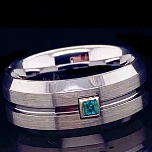 Tungsten Ring , Alexandrite Tungsten Ring, Mens Wedding Ring, Mens Tungsten Band, Personalized Ring, 8mm Tungsten Ring, Genstone Ring