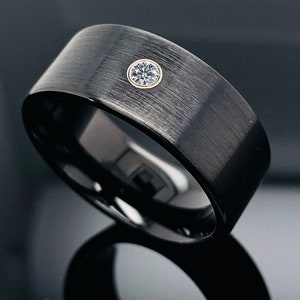 Tungsten Ring, Diamond Ring, 9mm Black Ring, Mens Black Ring, Gemstone Ring, Mens Tungsten Ring, Black Wedding Ring, Black Tungsten Ring