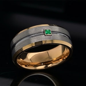 Mens Emerald Ring, Tungsten Ring, Mens Wedding Ring, Rose Gold Ring, Amethyst Ring, Gemstone Ring, Square Gemstone Ring, Engagement Ring