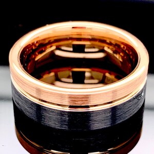 Tungsten Ring, Black Tungsten Ring, Mens Ring, Rose Black Tungsten Wedding Ring, Mens Tungsten Bands, Custom Engraved Ring