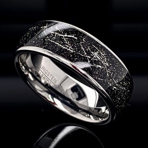 Tungsten Meteorite Ring, Mens Tungsten Ring, Black Meteorite Ring, Meteorite Band, Wedding Ring, Black Tungsten Ring, Mens Wedding Ring
