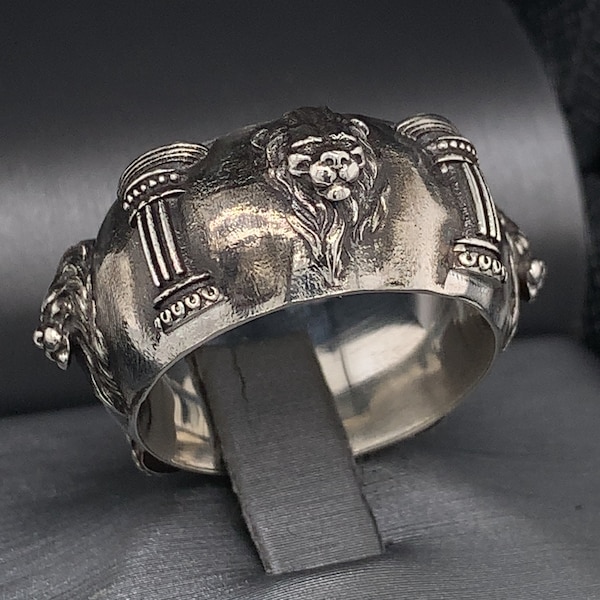 Handmade Lion Head Sterling Silver Ring Gothic Wedding Band 11mm