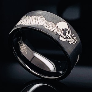 Custom Black Tungsten Music Ring: Jazz Band Wedding Band