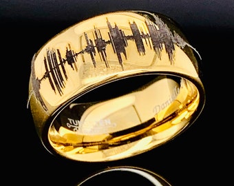 Sound Wave Ring - Tungsten Ring - Gold Tungsten Ring - Custom Engraved Ring - Soundwave Ring - Soundtrack Ring -  Anniversary Ring