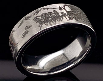 Anillo de tungsteno de vaquero occidental para hombre: banda de aniversario personalizada, 9 mm