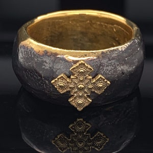 Anello croce in oro, Anello croce uomo, Anello nuziale argento, Anello nuziale croce, Fascia stile antico, Banda nuziale uomo, Anello promessa uomo, 11 mm