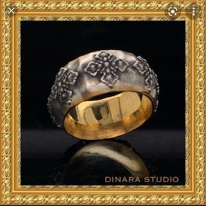 Oxidized Sterling Silver Byzantine Cross Ring: Handmade Wedding Band
