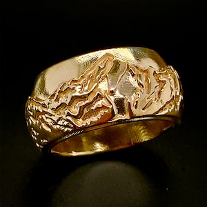 Silver Wedding Ring, Mountain Ring, Landscape Ring, Custom Engraved Ring, Wedding Ring, Personalized Ring, Mens Promise Ring, Rose Gold Ring