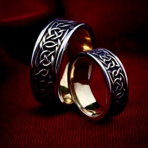 Oxidized Sterling Silver Celtic Knot Wedding Band Set: Handmade Irish Love Knot Rings