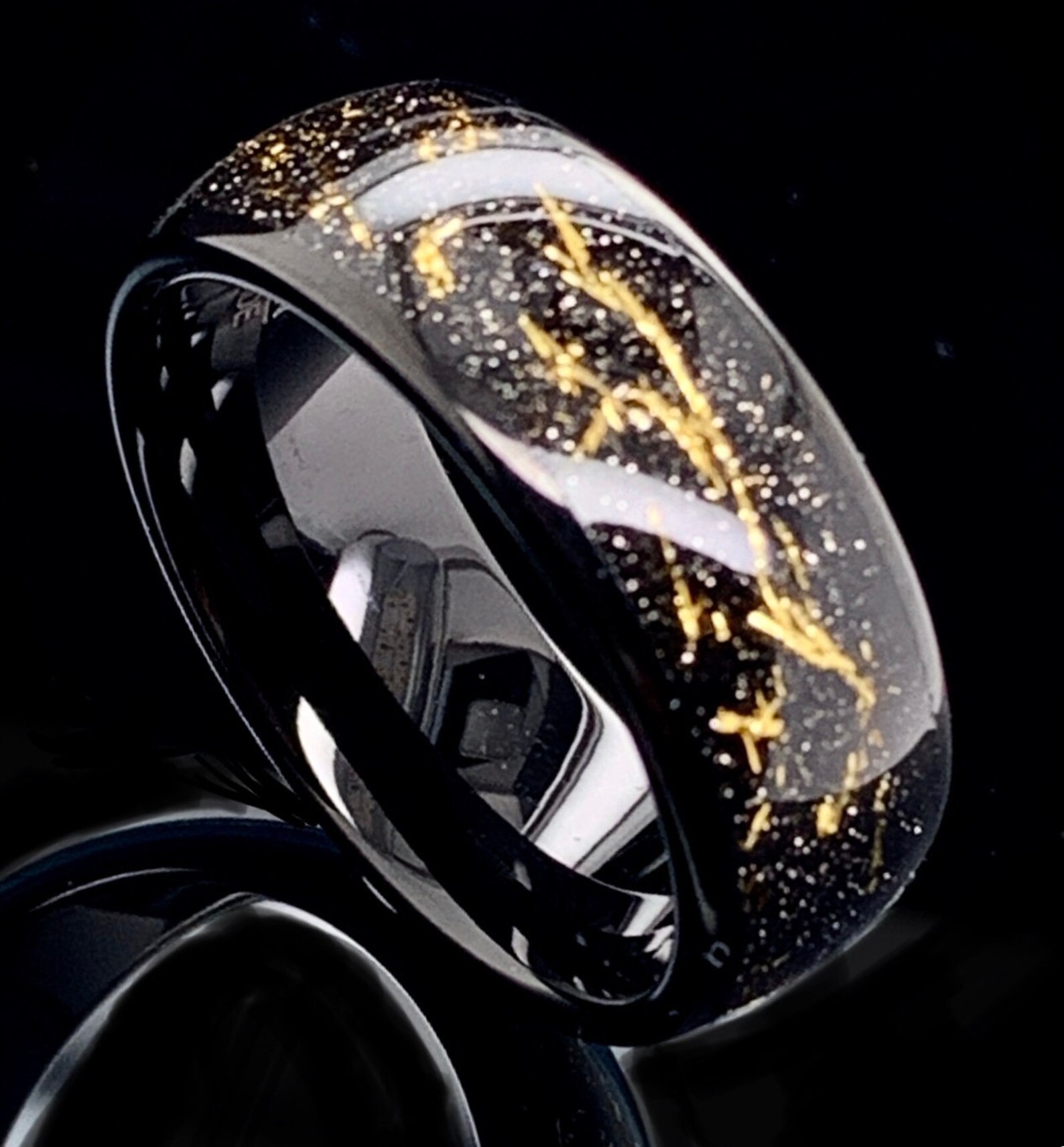 Tungsten Meteorite Ring Mens Tungsten Ring Black Meteorite Etsy