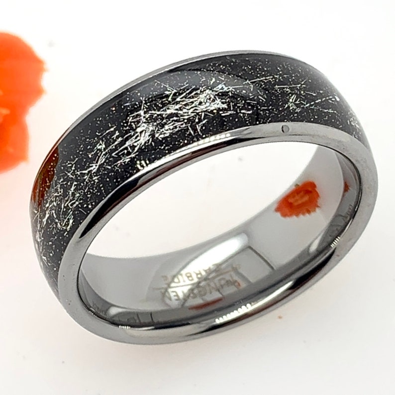 Tungsten Meteorite Ring Mens Tungsten Ring Black Meteorite