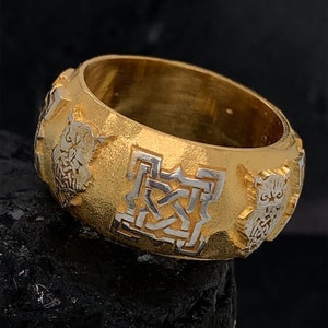 Celtic Owl Ring: 18k Gold Plated Sterling Silver Wedding Band