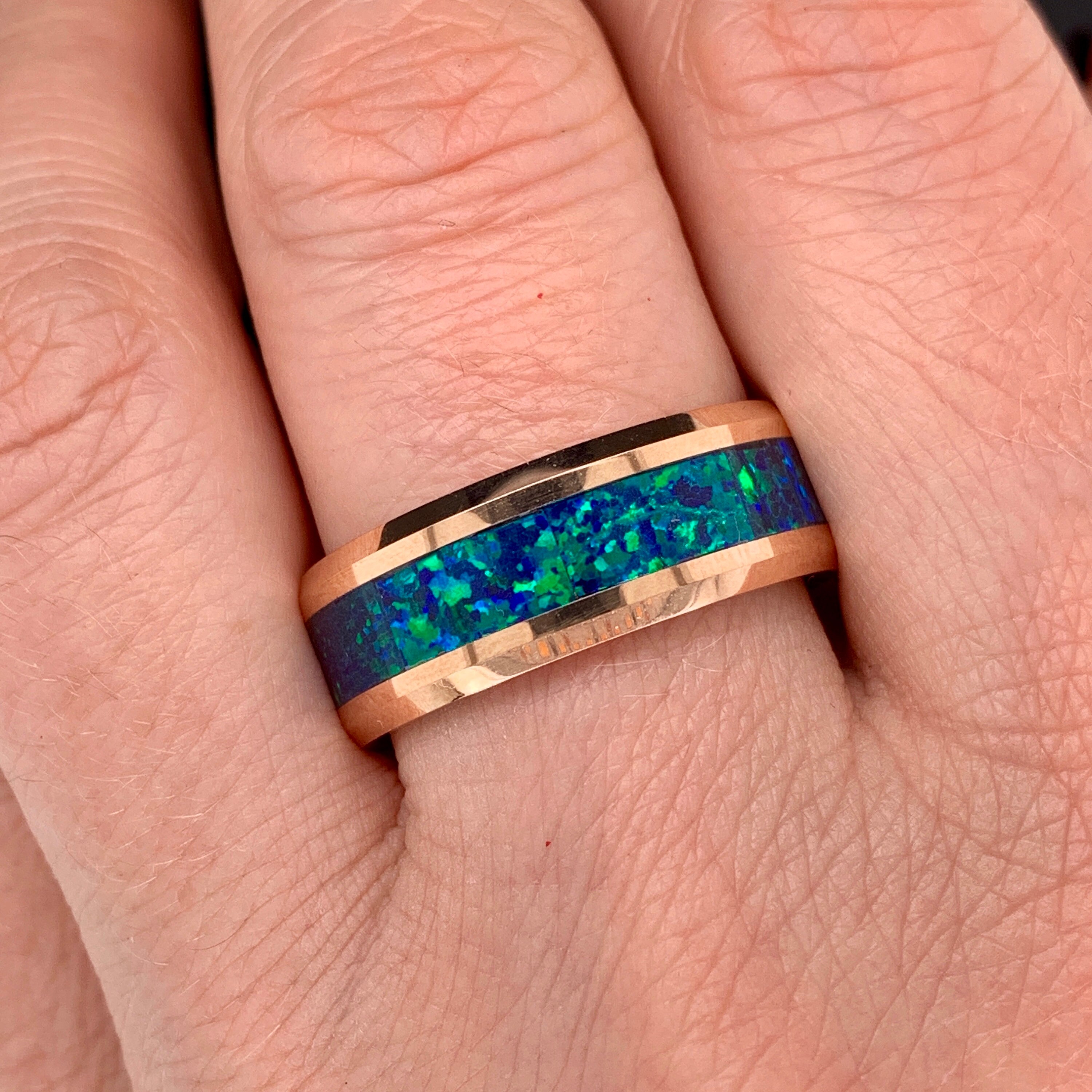 Tungsten Ring Blue Opal Ring Tungsten Opal Ring Matching Etsy