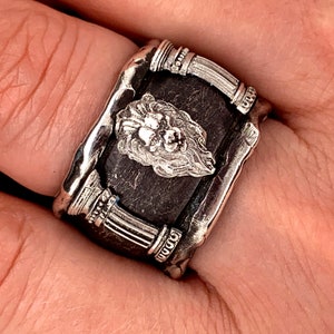 Oxidized Sterling Silver Lion Ring: Handmade Mens Wedding Band