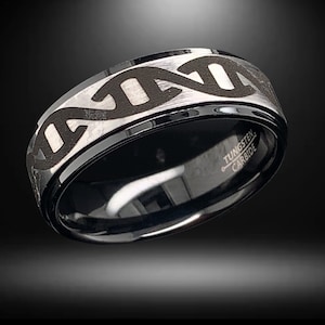 Tungsten Wedding Ring, DNA Double Helix Ring, Science Molecule Jewelry, Mens Black Tungsten Ring, Womens Tungsten Ring, 8 mm,