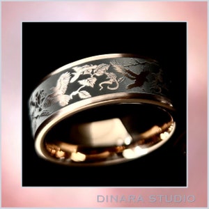 Tungsten Ring, Ravens and Rosies Ring, Custom Engraved Ring, Mens Tungsten Ring, Womens Tungsten Ring, Rose Gold Ring, Mens Wedding Ring
