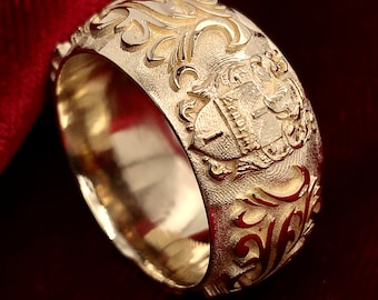 Family Crest Ring, Heraldic Ring, Custom Wedding Ring, Bespoke Ring, Gold Family Crest, Handmade Ring, Coat of Arm Ring, 14k Yellow Gold