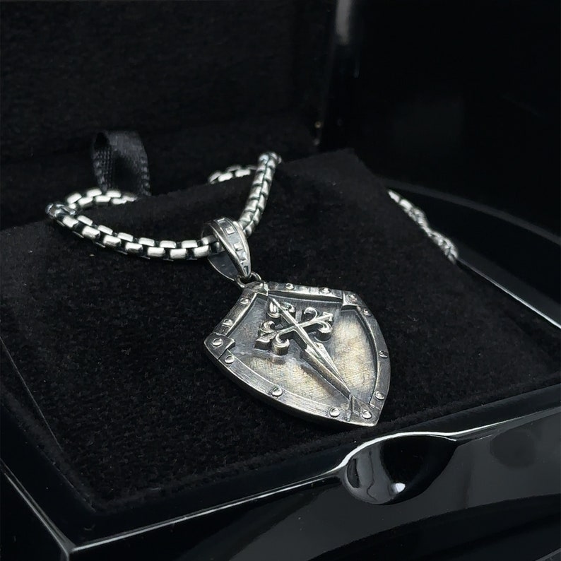 Handcrafted Medieval Knight Shield Cross Pendant Custom Doublesided