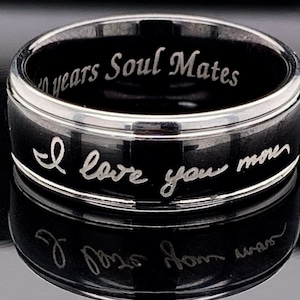 Tungsten Ring - Handwriting Ring - Personalized Ring - Mens Wedding Ring - Mens Tungsten Ring - Women&#39;s Tungsten Ring - Black Tungsten Ring