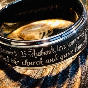 Tungsten Ring, Wedding Ring, Custom Engraved Ring, Ephesians Ring, Proverb Ring, Mens Promise Ring, Personalized Ring, Christian Ring