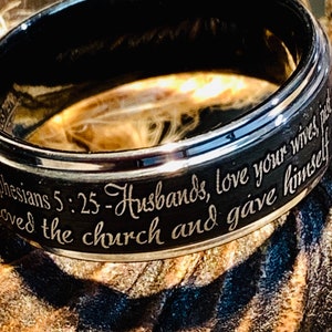 Tungsten Ring, Wedding Ring, Custom Engraved Ring, Ephesians Ring, Proverb Ring, Mens Promise Ring, Personalized Ring, Christian Ring image 1