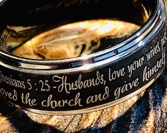 Tungsten Ring, Wedding Ring, Custom Engraved Ring, Ephesians Ring, Proverb Ring, Mens Promise Ring, Personalized Ring, Christian Ring