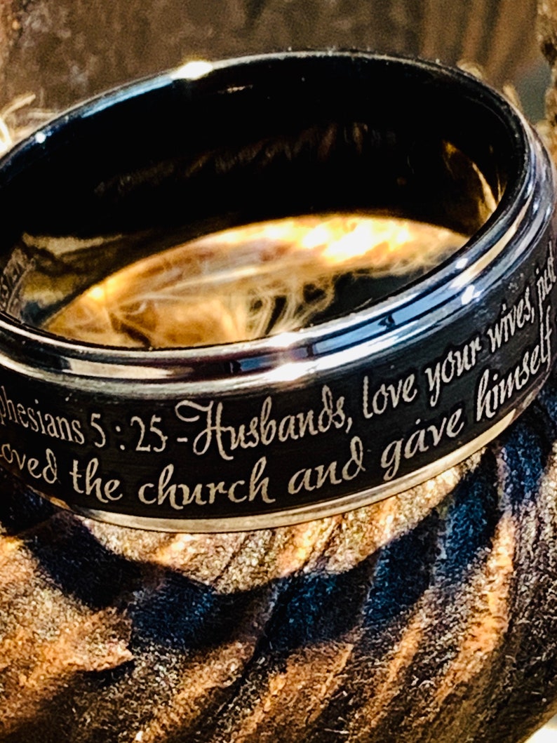 Tungsten Ring, Wedding Ring, Custom Engraved Ring, Ephesians Ring, Proverb Ring, Mens Promise Ring, Personalized Ring, Christian Ring image 1
