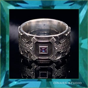 Anello nuziale in argento vichingo, anello in pietra di nascita, anello vichingo Hornmen, anello su misura, anello in argento unico, anello nordico, fede nuziale da uomo