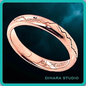 Rosegold Ehering, 4 mm, Bergkette Ring, Natur inspirierter Ring, Zarter Rosegold Ring, Individuelles Ehering, Frauen Ehering