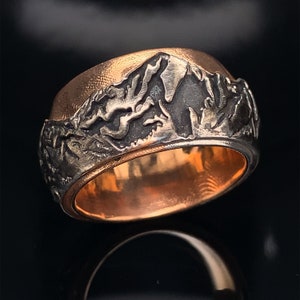 Silver Wedding Ring, Mountain Ring, Landscape Ring, Custom Engraved Ring, Wedding Ring, Personalized Ring, Mens Promise Ring, Rose Gold Ring