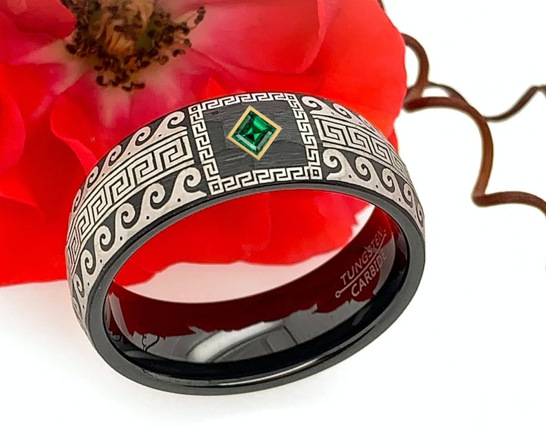 Tungsten Ring Red Ruby Mens Ring Black Wedding Ring Etsy