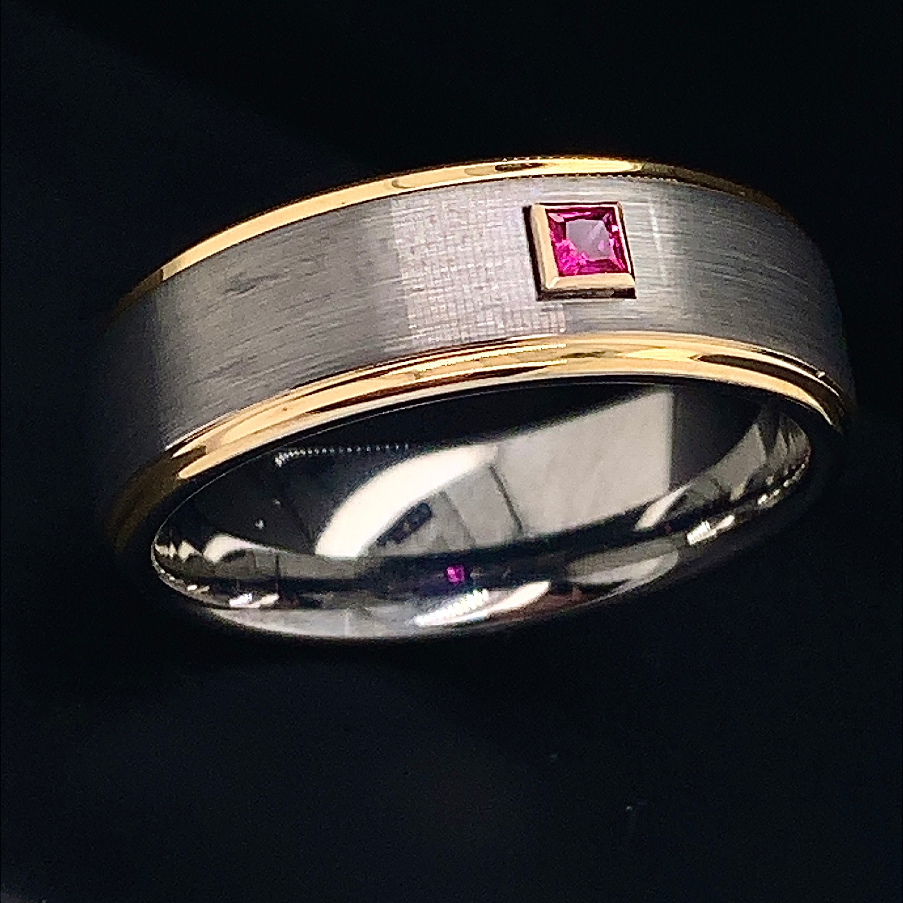 Tungsten Ruby Ring Wedding Rig Mens Tungsten Ring Womens Etsy