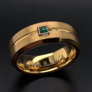 SmaragdRing, WolframRing, Gold WolframRing, SmaragdRing, Verlobungsring, Trauring, Gravierter Wolframring