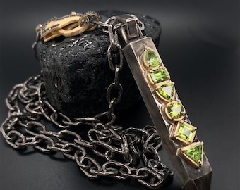14k Gold Peridot Pendant: Handmade Sterling Silver Crystal Amulet