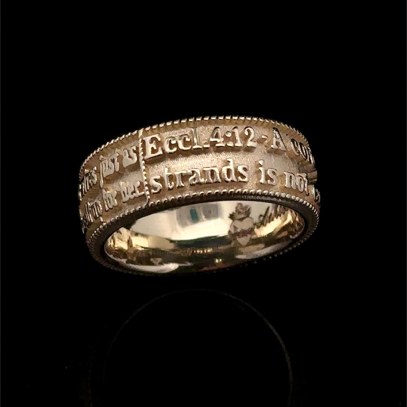 Solid Gold Bible Verse Ring Custom Engraved Christian Wedding Band ...