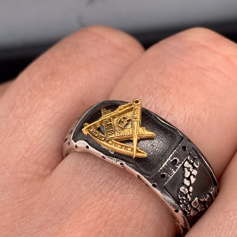 Masonic Ring Mens Wedding Ring Unique Wedding Ring Etsy